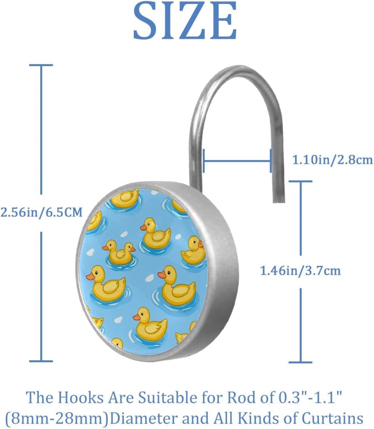 12PCS Toy Ducks (2) Shower Curtain Hooks Metal Rust Resistant Decorative Shower Curtain Hooks Bathroom Decorations
