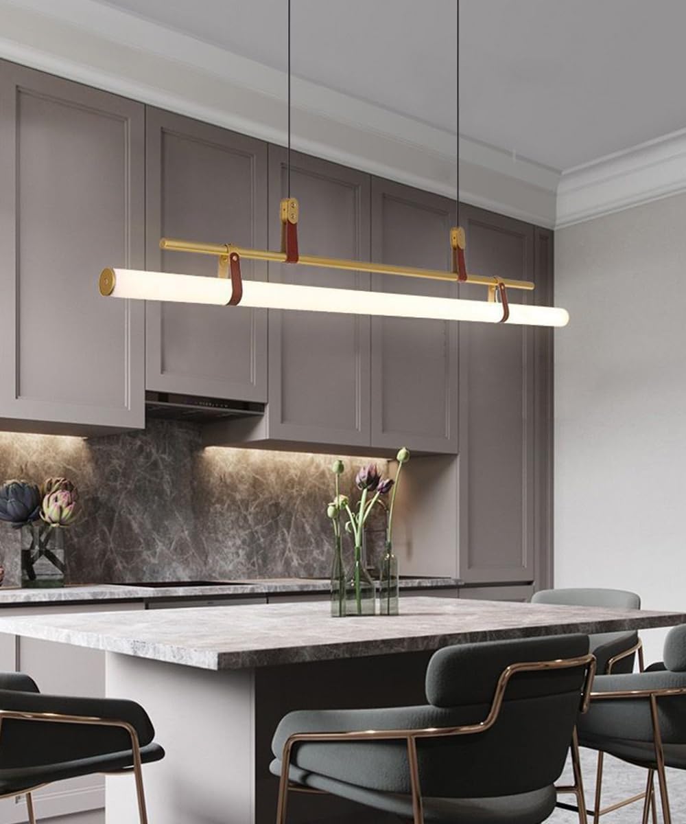 LED Pendant Light Dining Room Modern Chandelier Dining Table Linear Hanging Lamp Kitchen Dimmable with Remote Control 3000K-6500K For Restaurants Living Room Conference Hall Office (Gold, L80cm)
