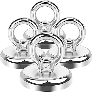 Aenienoe Strong Neodymium Magnets Fishing 110lb Pulling Force Heavy Duty Extra Strong Magnets Industrial Magnet for Retrieving in River and Salvage 4 Pack 1.26in(32mm)