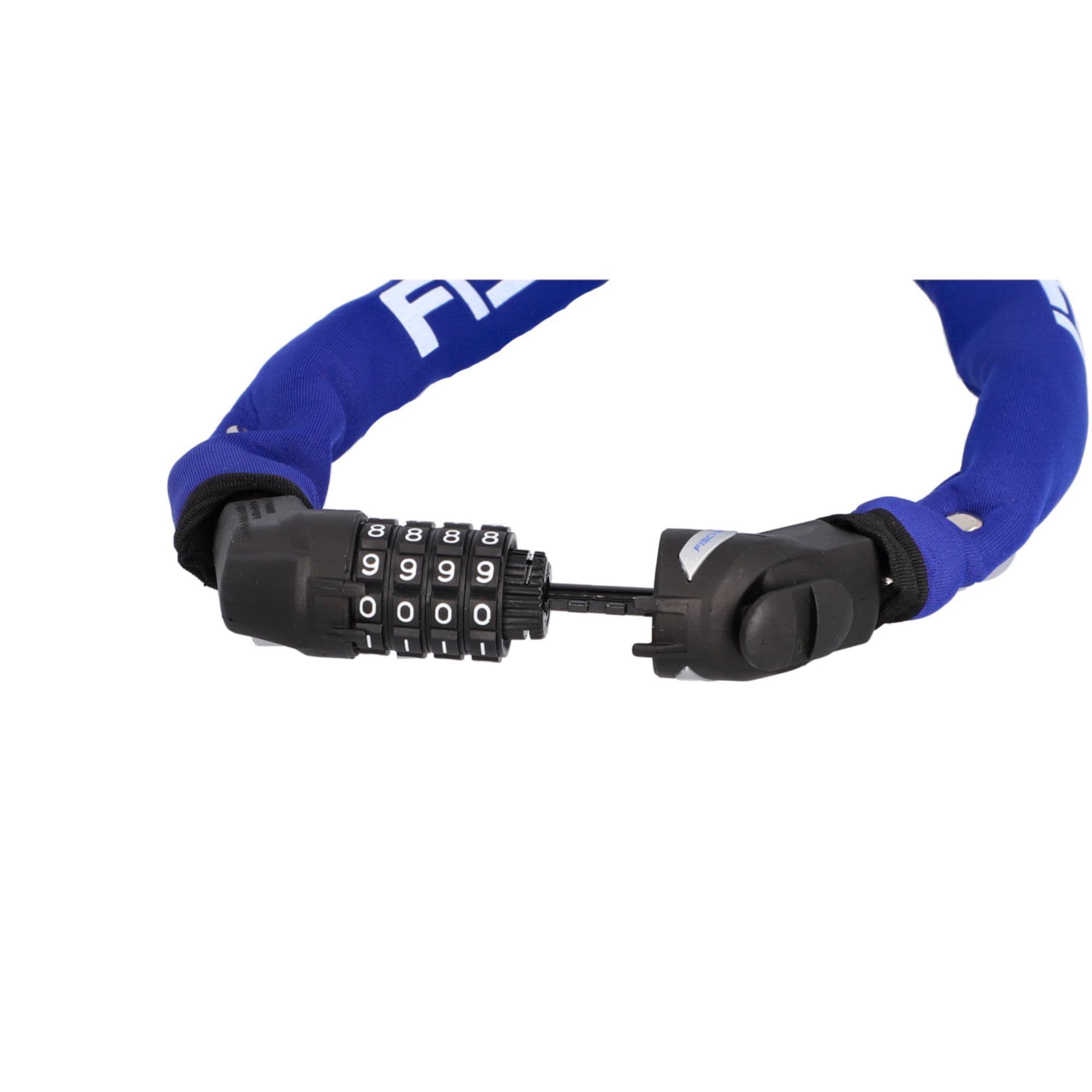 FISCHER Candado antirrobo para bicicleta de neopreno con cerradura de combinación, alta seguridad para bicicletas y bicicletas eléctricas, color azul, longitud: 130 cm