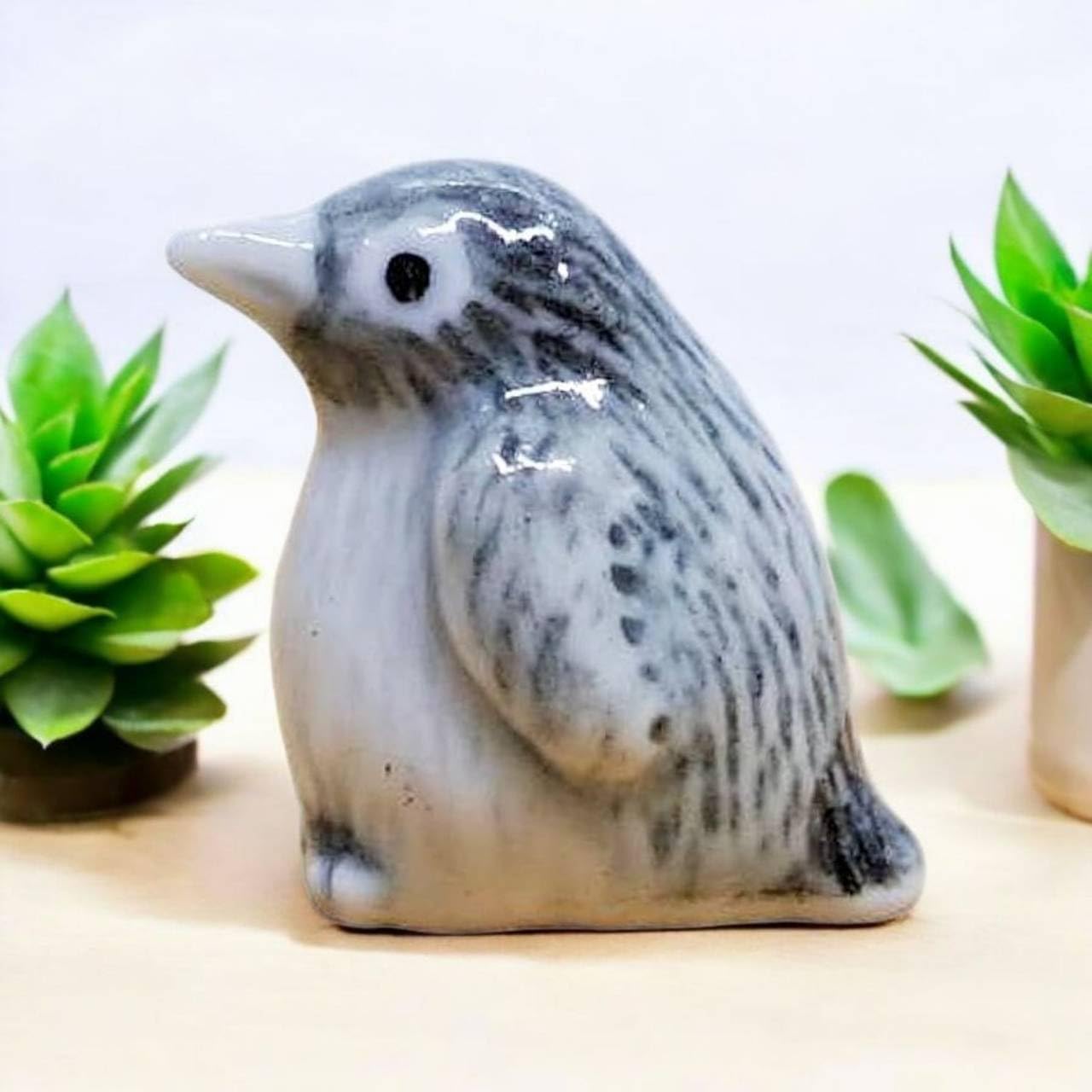 WitnyStore Tiny ½ Inch Gray African Penguin Baby Chick Figurine - Miniature Hand Made Ceramic Aquatic Flightless Marine Bird Antarctic Polar Animals Porcelain Decorative Collectible Figure Décor Gifts image 4