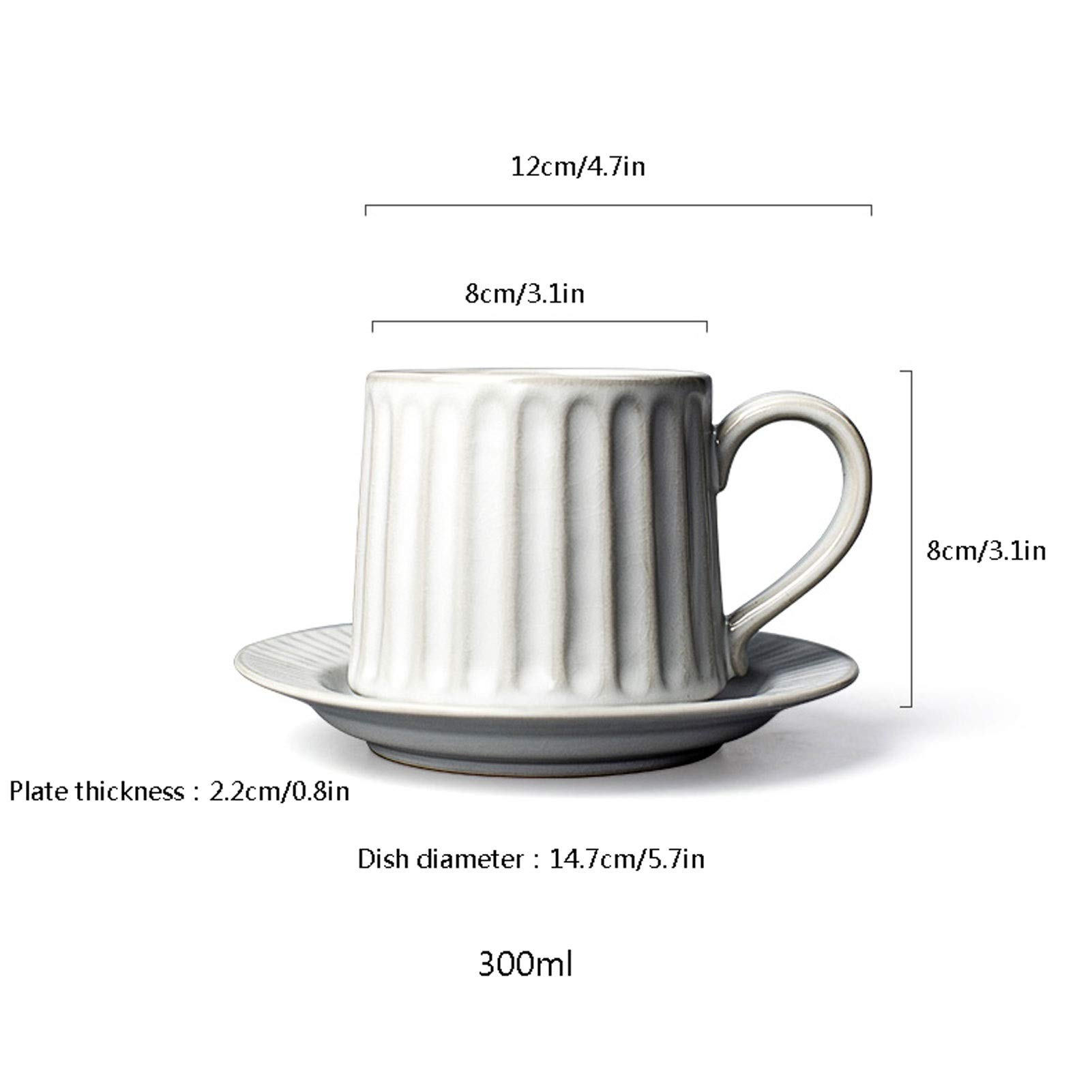 Filiżanki do kawy kubki wklęsłe w paski, gruby ceramiczny kubek francuski luksusowy zestaw do kawy retro wiszący kubek do kawy, z popołudniową herbatą, deserem, szczęściem i romantyzmem, prezent dla