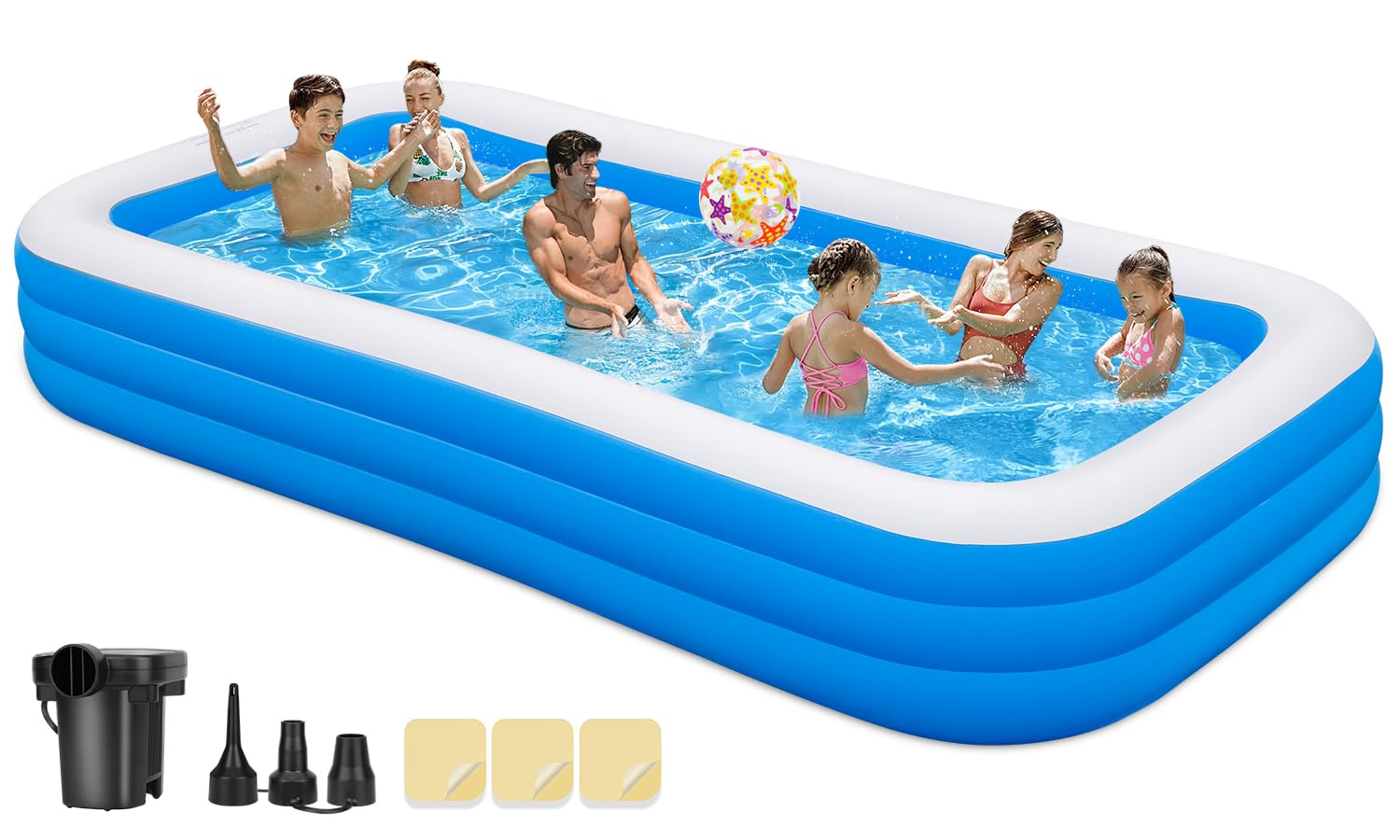 Large Inflatable Swimming Pool for Kids Adults, 130"x72"x22" Blow Up Pools Kiddie Pool with Pump, Oversized Thickened Family Swimming Pools for Backyard Outdoor Garden, Summer Water Party