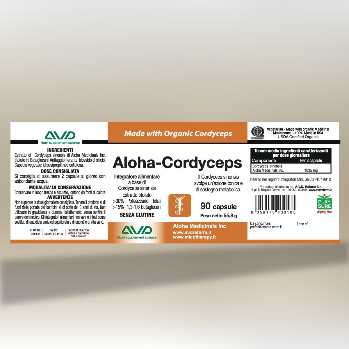 AVD REFORM | Aloha Cordyceps – Integratore a base di Cordyceps sinensis per energia, resistenza fisica e vitalità in caso di stress e affaticamento – 90 capsule – Prodotto in Italia