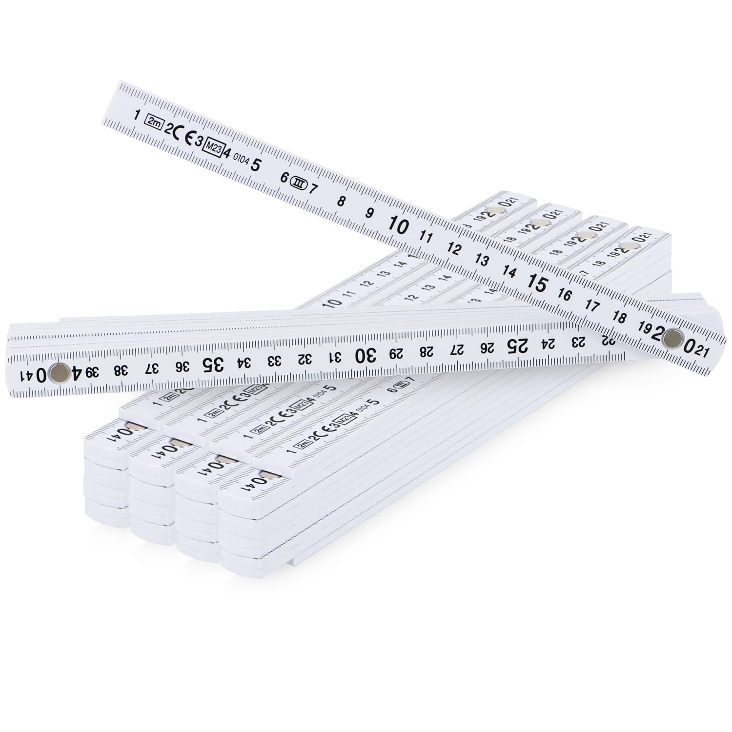 com-four® 5x Zollstock aus Kunststoff - 2 Meter Gliedermaßstab mit 10 Glieder - Meterstab metrisch in weiß (5 Stück - 2 Meter - weiß)