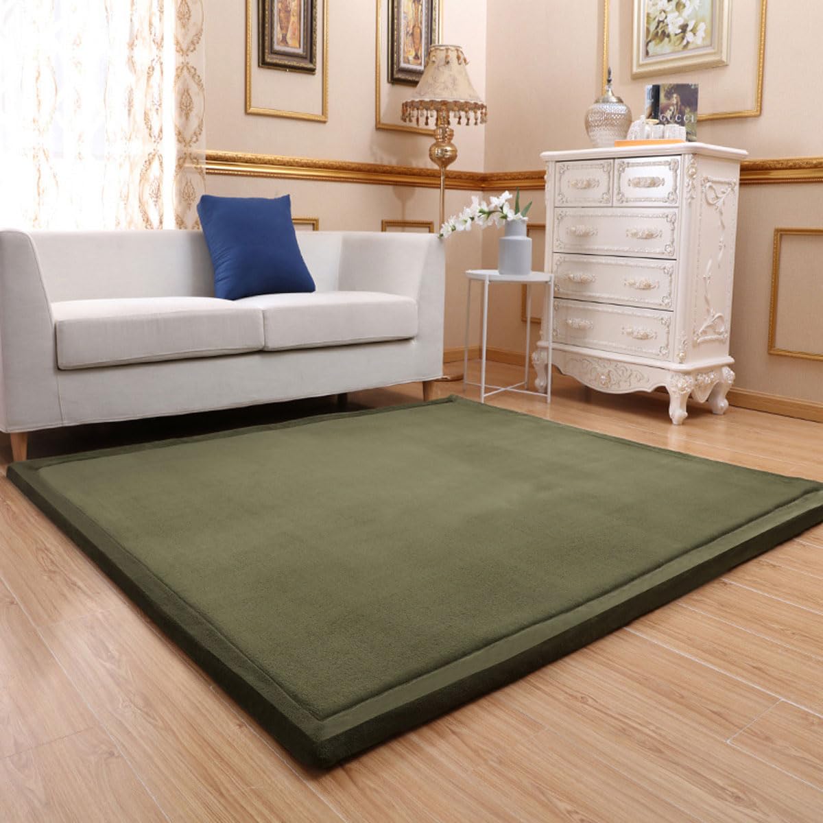 Single tree forest Large Area Rug, 2cm Thick Kids Carpet, Solid Color-Olive Green-150 * 200cm