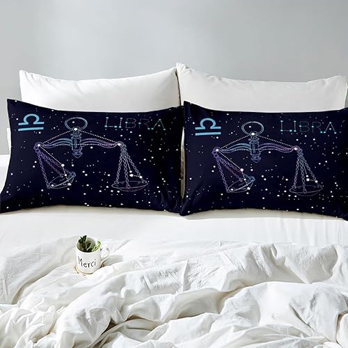 Miniatura 3 de Feelyou Juego de cama de constelación Libra, funda de edredón con diseño de galaxia, espacio exterior, astronomía, estrella, 1 funda de edredón con