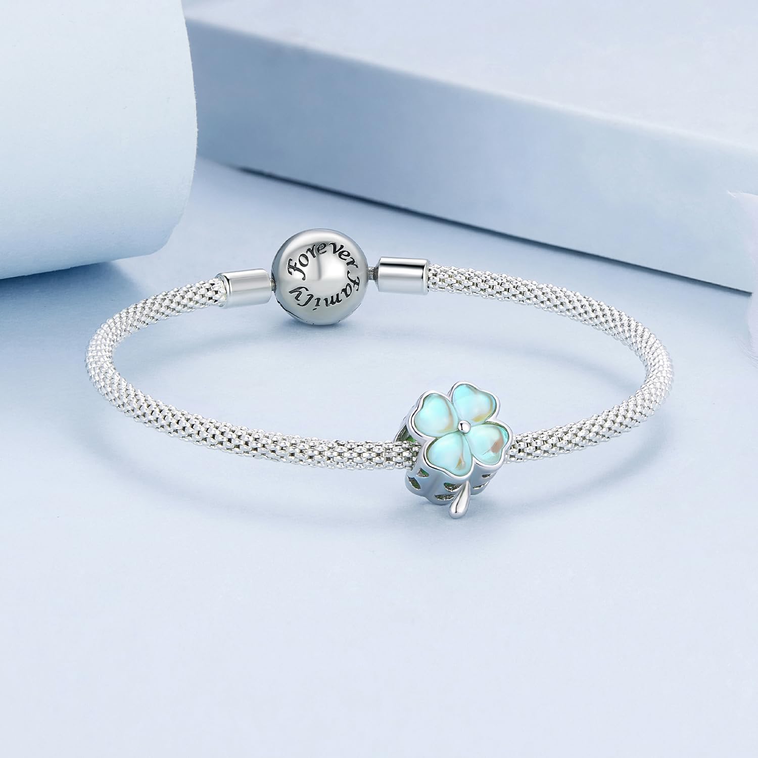 NINGAN 925 Encanto Floral De Plata Esterlina, 5a Collar De Pulsera De Cuentas De TréBol De Cuatro Hojas De Zircon Colgante Adecuado Para Regalos De Mujer