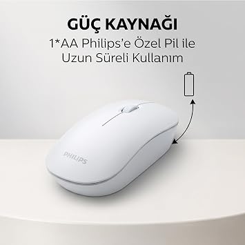 Philips SPK7315 Kablosuz 1200DPI 3 Tuşlu Optik Mouse Beyaz