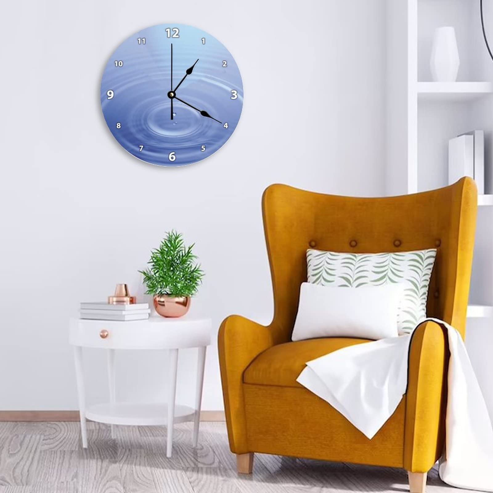 Decoratieve Stille Geen tikkende Wandklok Drops Blauw Ronde Moderne Houten Klokken voor Slaapkamer Woonkamer Thuiskantoor School Muur Art Decor, 30 X 30 CM Decoratieve Stille Geen tikkende Wandklok Drops Blauw Ronde Moderne Houten Klokken voor Slaapkamer Woonkamer Thuiskantoor School Muur Art Decor, 30 X 30 CM