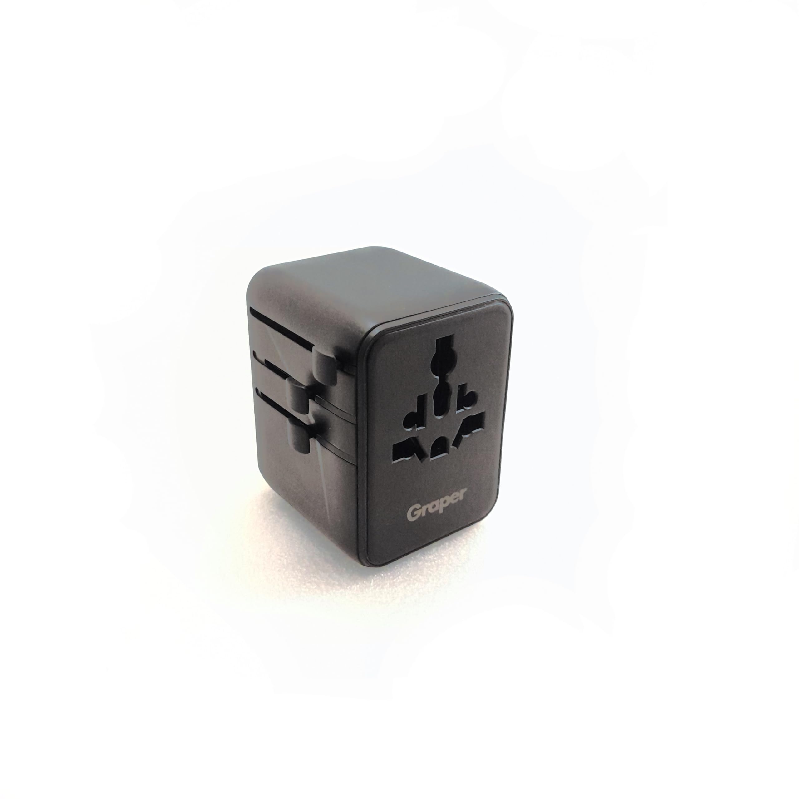 Graper 45W GaN World Travel Adapter, 5 USB Ports + 2 AC Outlets, Fast Charging, Fire-Retardant PC, 100-250V Input, Black-picture-45