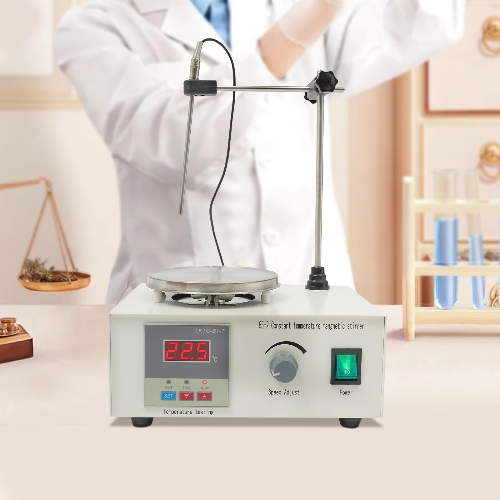 Agitador magnético de 250W con placa calefactora, pantalla digital, control preciso de la temperatura, 2000 ml, 1-2000 RPM, barra estándar y agitadora incluida