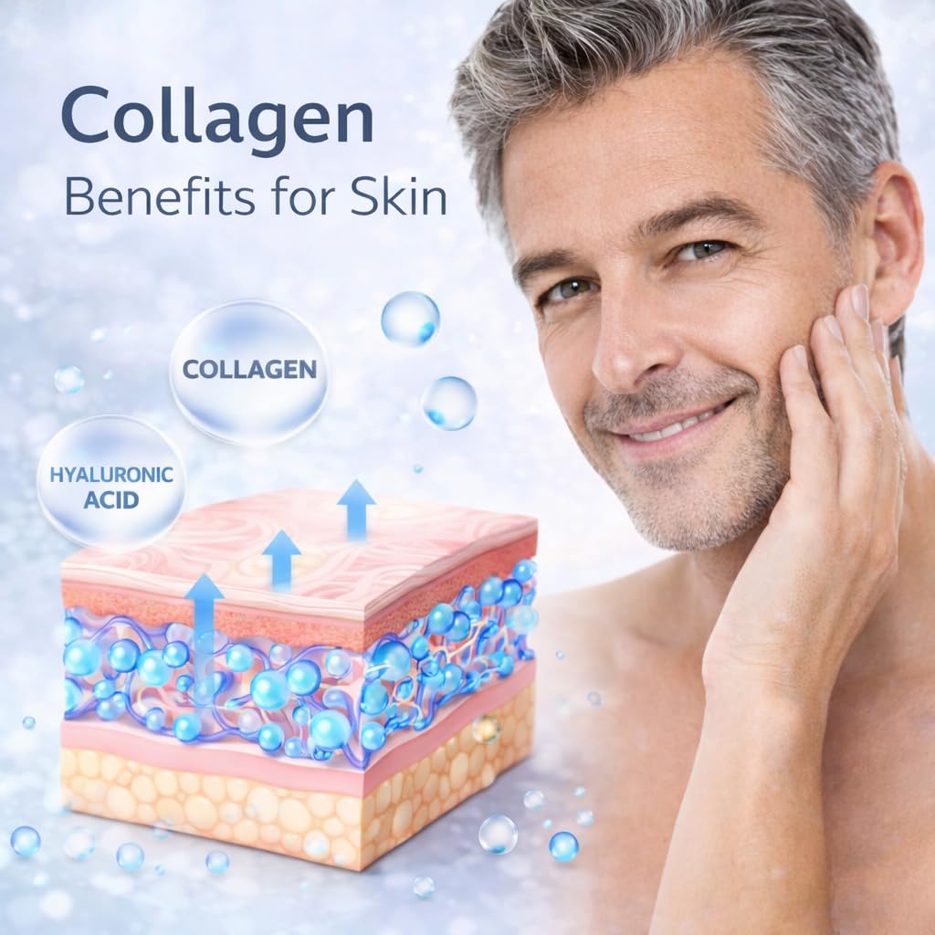 Men Anti Aging Day Routine – Collagen Drink 5000 mg + Tagescreme + Augencreme – Kollagen & Hyaluron Pflege Set für Männer