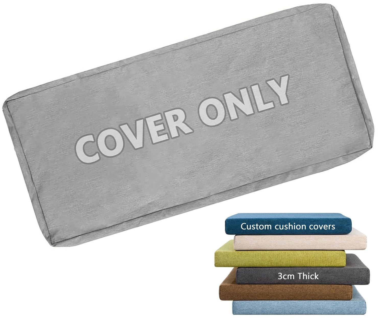 3 cm Thick Bench Cushion Cover Only with Zipper & Ties for Long Window Seat Outdoor Indoor 160 x 60 120 x 40 150 x 50, Linen Fabric Non-Slip Protector Slipcover(Light Grey,30x130CM) — image 1