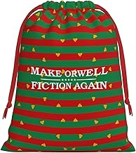 AMZWZSH Make Orwell Fiction Again Christmas Gift Bags, Santa Wrapping Bags, Xmas Presents Bag With Drawstring, Holiday Party Favors Birthday & Christmas Gift (Large Medium Small)