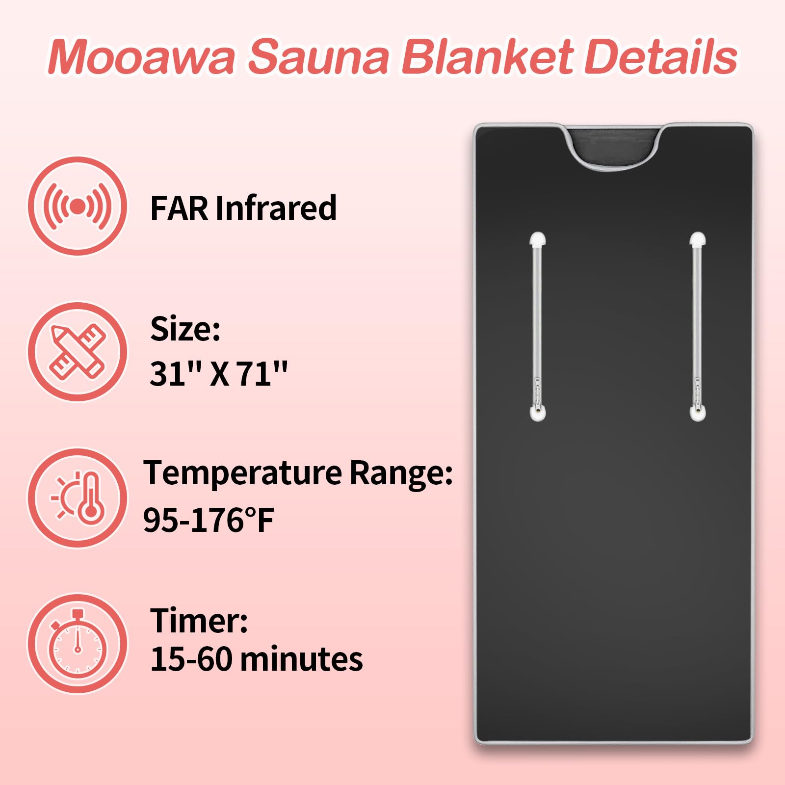 Mooawa Far Infrared Sauna Blanket for Detox Portable Infrared Sauna Blanket Heating Sauna Blanket for Home Therapy Remote Controller Sauna Blanket with 95â€“176 Â°F Temp Range Black