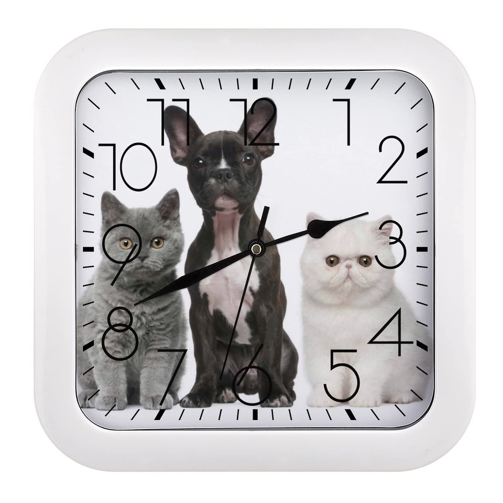 Pendule Murale Silencieuse Chien Chat 26x26cm pour Décoration de Bureau et Maison