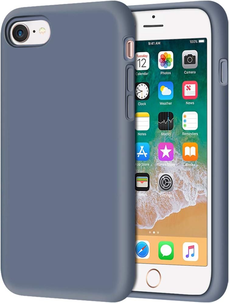 iPhone SE Case 2022/2020, iPhone 8 Case, iPhone 7 Case, Anuck Non-Slip Liquid Silicone Gel Rubber Bumper Phone Case Soft Microfiber Lining Hard Shockproof Protective Cases Cover 4.7", Blue Gray