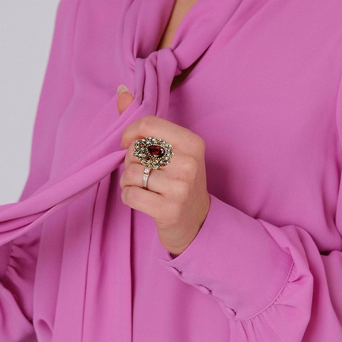 HAIXIAN Gold Red Ruby Stone Ring for Women,Retro 14K Yellow Gold Plated Waterdrop Shap Gemstone Crystal Ring,Big Large Heart Shape Cocktail Party Chunky Dome Ring for Women Her - Image 5