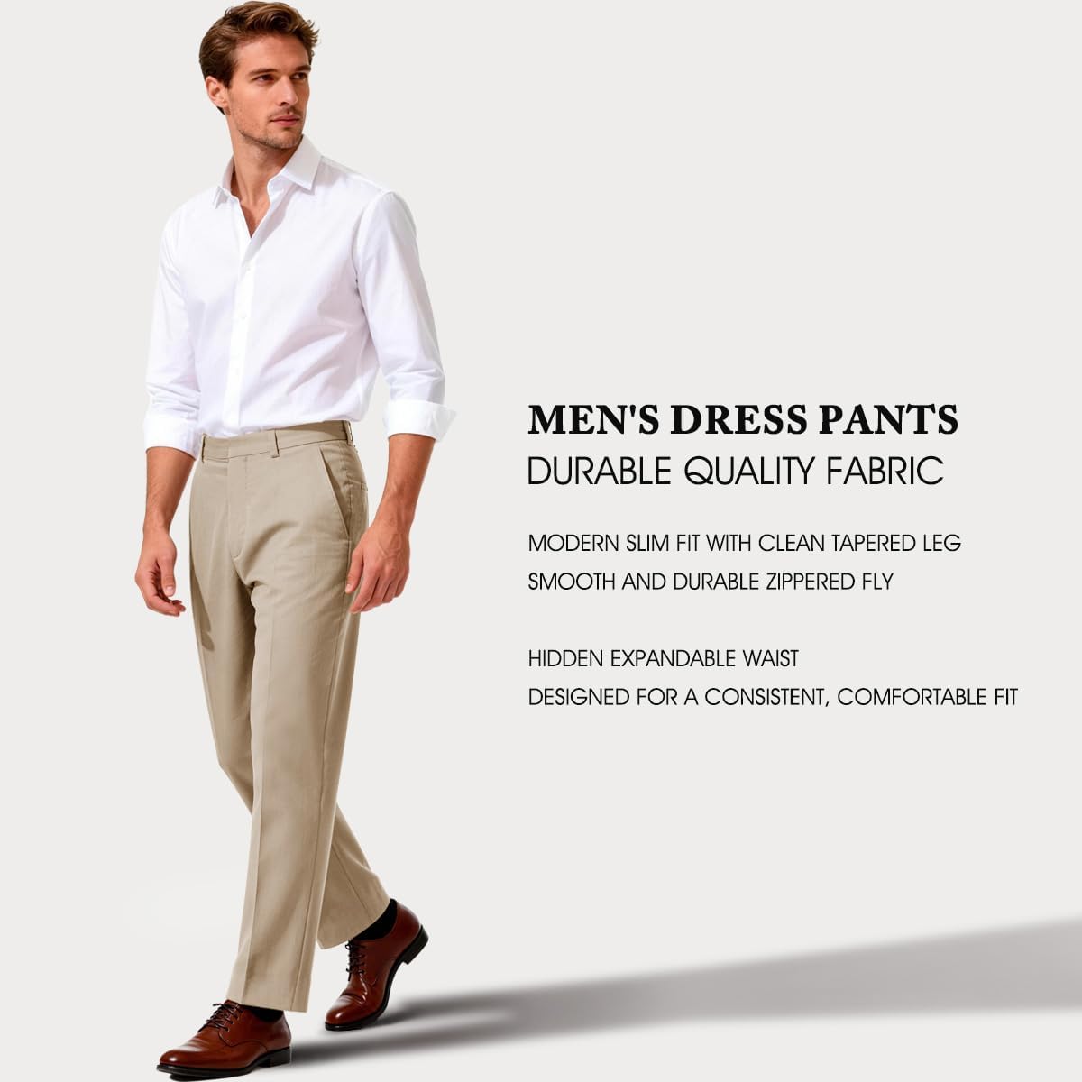 Mens Dress Pants Slim Fit Tapered Business Casual Pants for Men Office Trousers Expandable Waist Formal