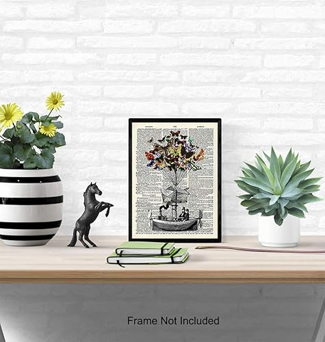 Miniatura 4 de Steampunk Decor - Dirigible Poster - 8x10 Victorian Steampunk Wall Art - Butterflies Blimp Airship Room Decorations - Dictionary Page Photo -