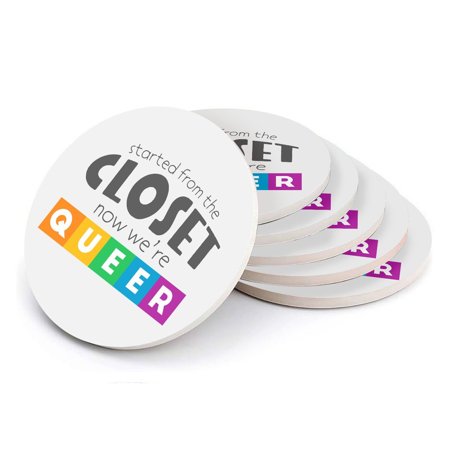 Sous-verre LGBT en céramique par 6 pour vos apéros fiers entre amis