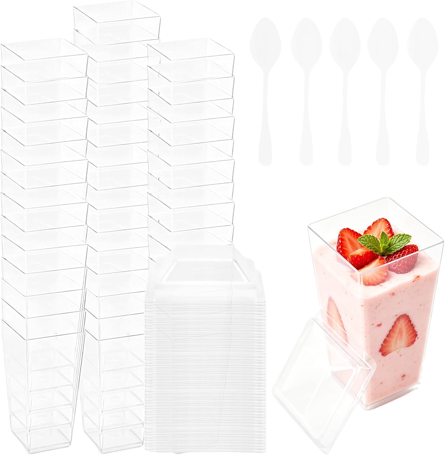 200 PCS 3OZ Clear Dessert Cups with Lids and Spoons