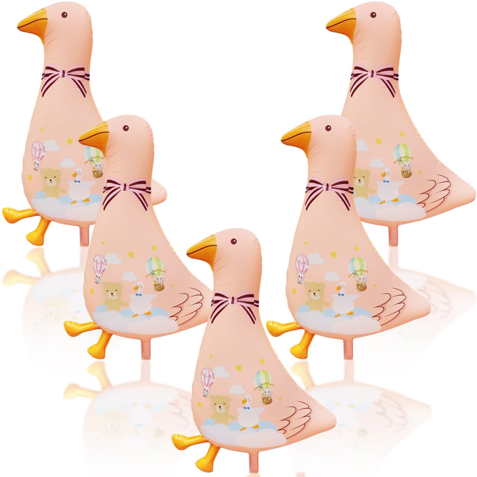 Charnoel 5 Pcs Large One Silly Goose Balloons Bulk 22" x 31. 2" Silly Goose Baby Shower Birthday Party Decoration Cute Farm Animal Geese Pink Balloon