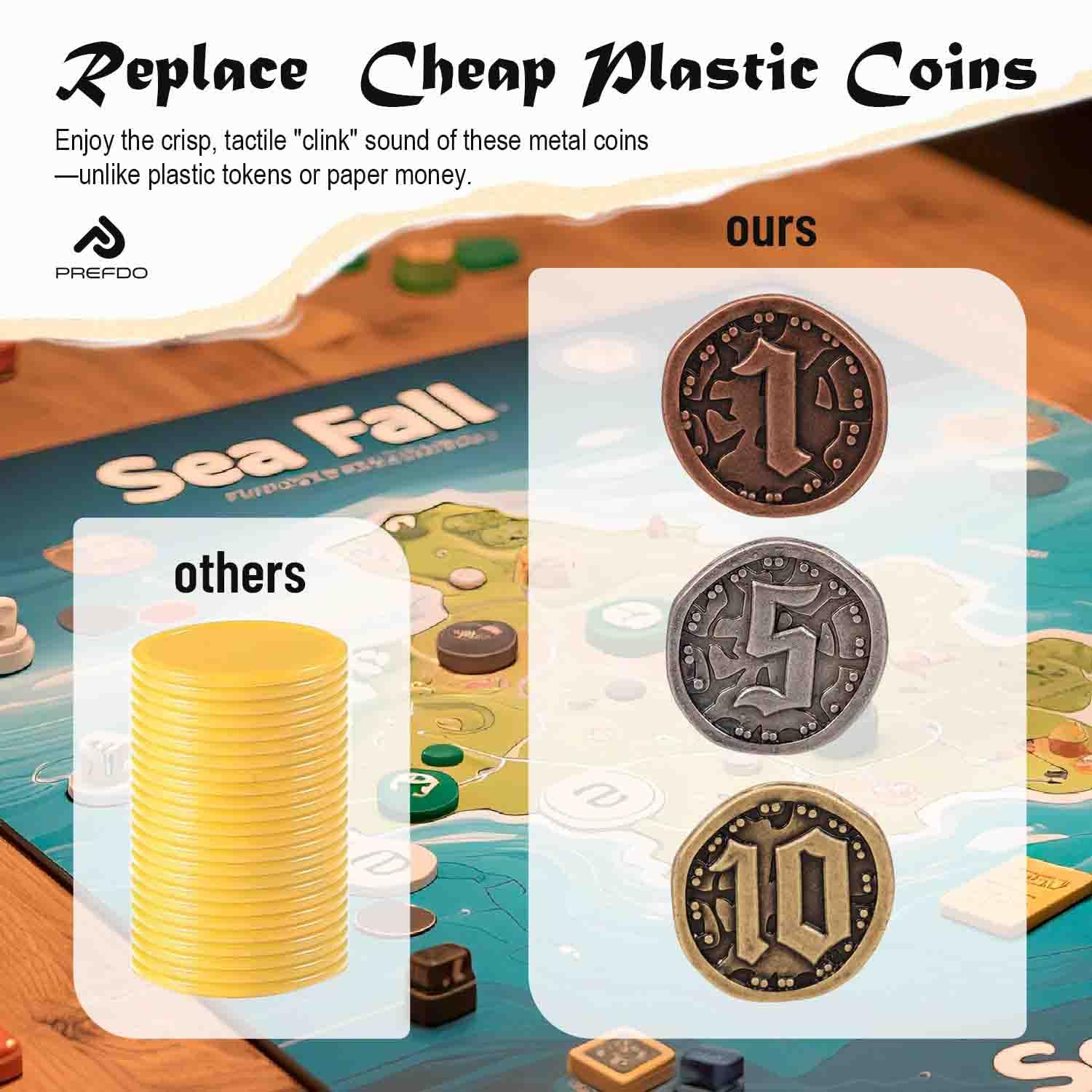 Lot de 90 pièces en métal pour jeux de société, jetons de jeu, pièces d'or pour DND, RPG, jeux de stratégie, poker, monnaie de jeu générique robuste (ensemble mixte multinomination)