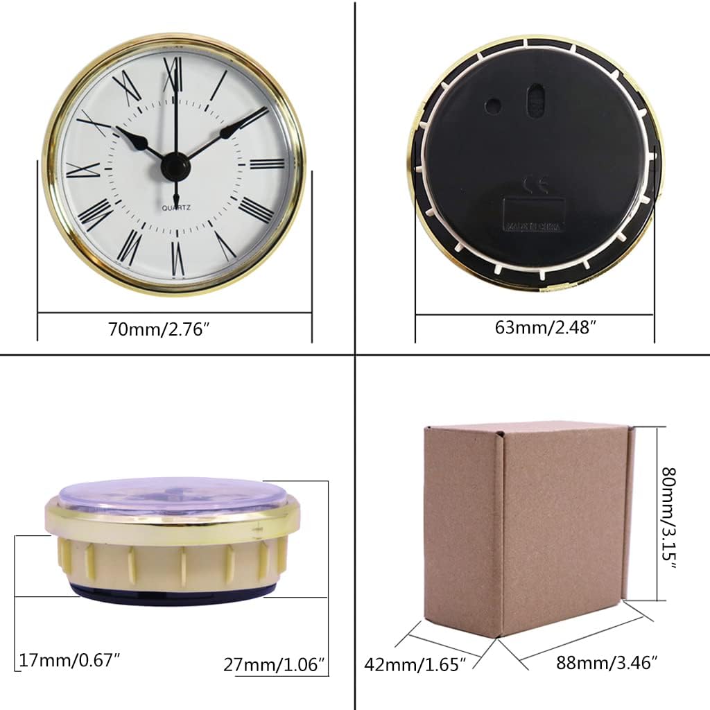 2.76 Inch/ 70 Mm Clock Insert Round Clock Fit-up Movement Miniature Clock White Golden Bezel Arabic Numerals