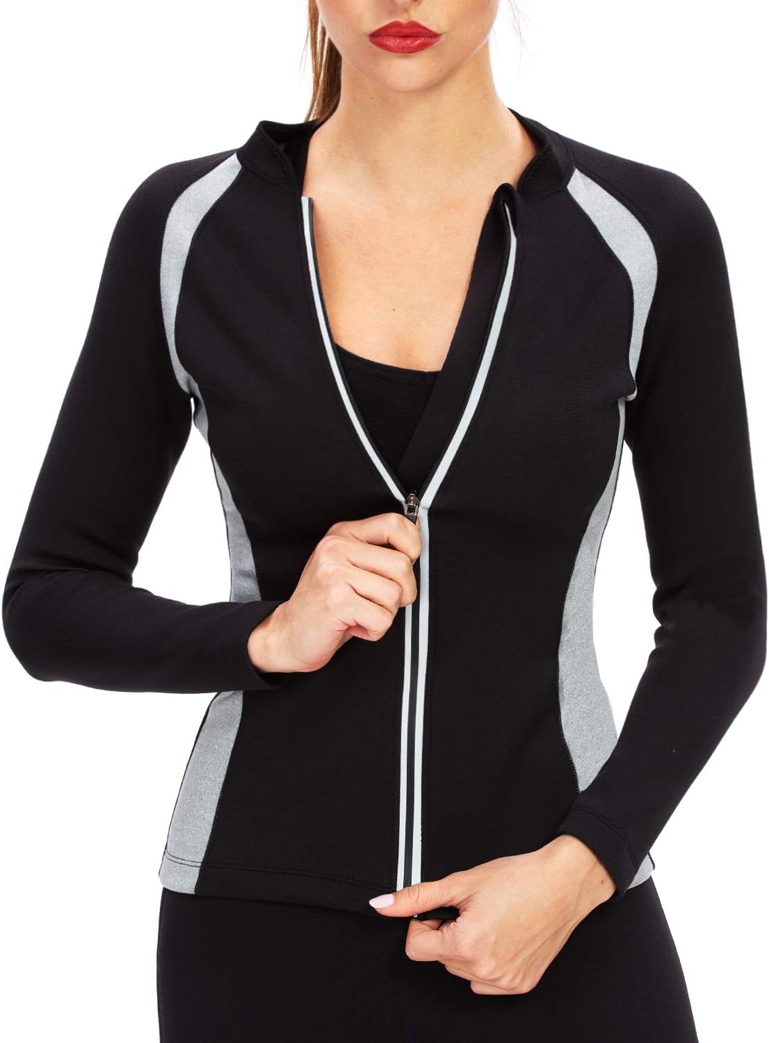 Sauna Jacket For Women Hot Sweat Workout Shirt Body Shaper Neoprene Long Sleeve Slim Sport Top