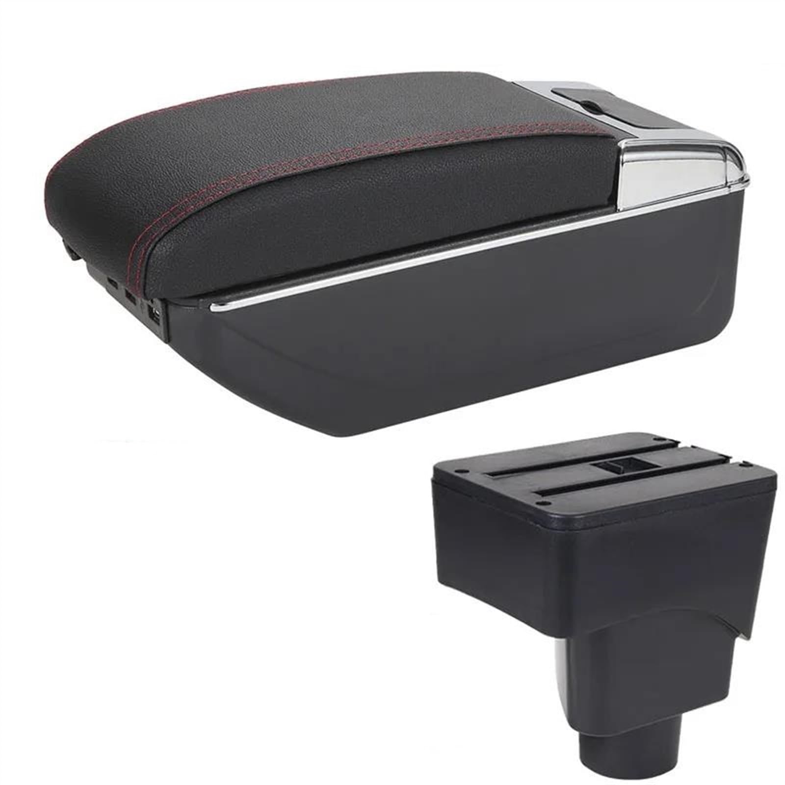 NOHEEU Car Armrest Box Interior Details Retrofit Accessories Center Storage Console For EcoSport 2013-2018(A1 Black red 7USB)
