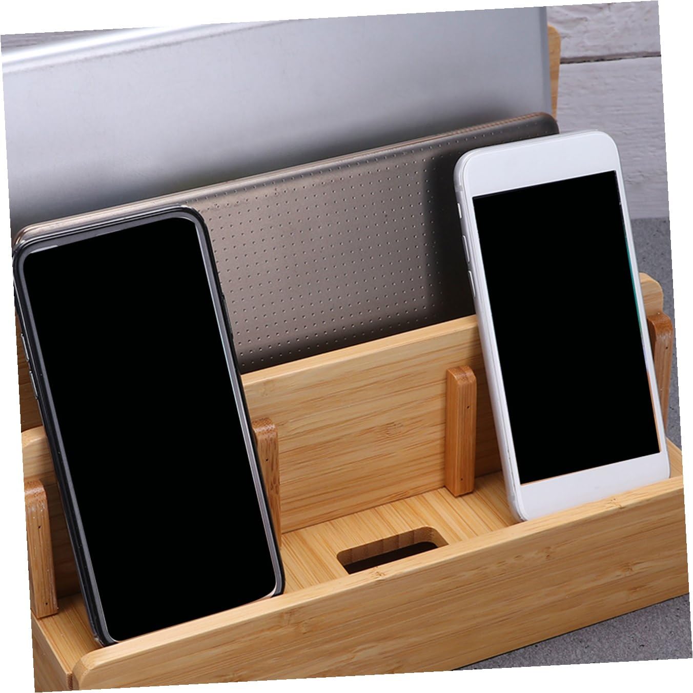 Operitacx Supporto per Caricabatterie per Telefono in Legno Bamboo | Smartphone e Dispositivi Multipli, Foro di Ricarica Riservato, Organizzatore da Tavolo Aspetto Distintivo