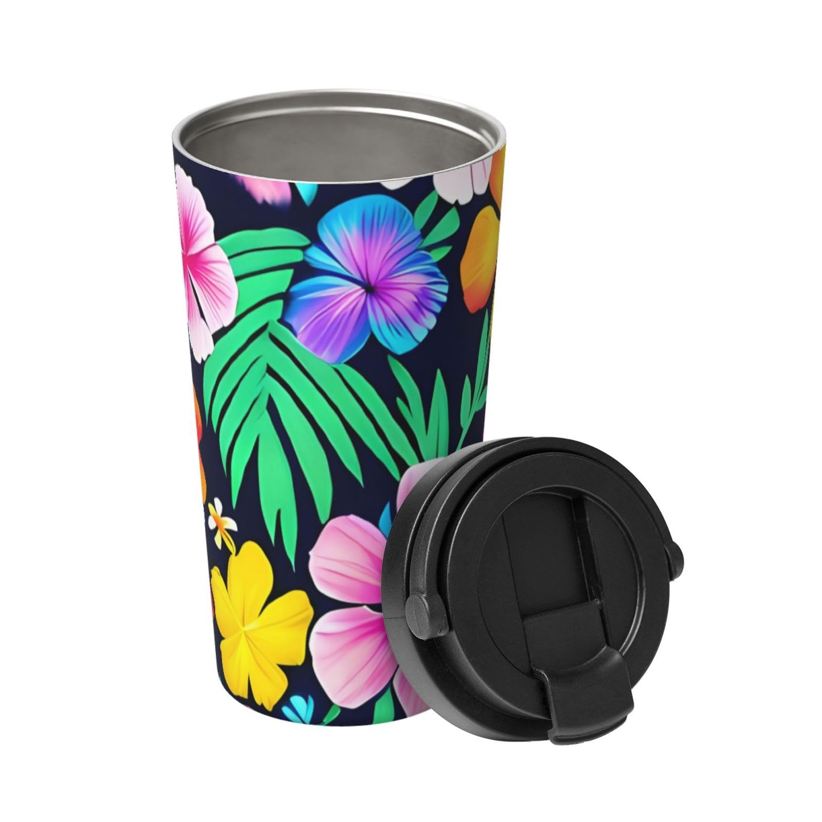 Mug de voyage acier inoxydable isotherme double paroi à fleurs