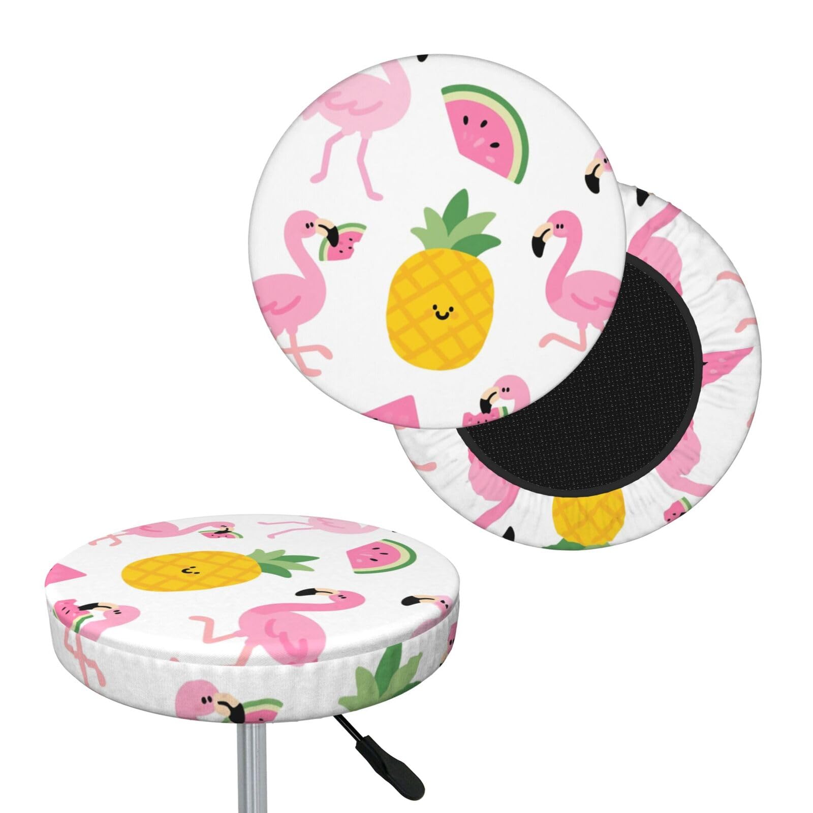 FekiLoot Flamingo Watermelon Pineapple Round Bar Stool Covers Stretch Washable Bar Stool Covers Dustproof Slipcover Bar Chair Covers with Elastic Band for Bar Kitchen Living Room Decor 14 Inch
