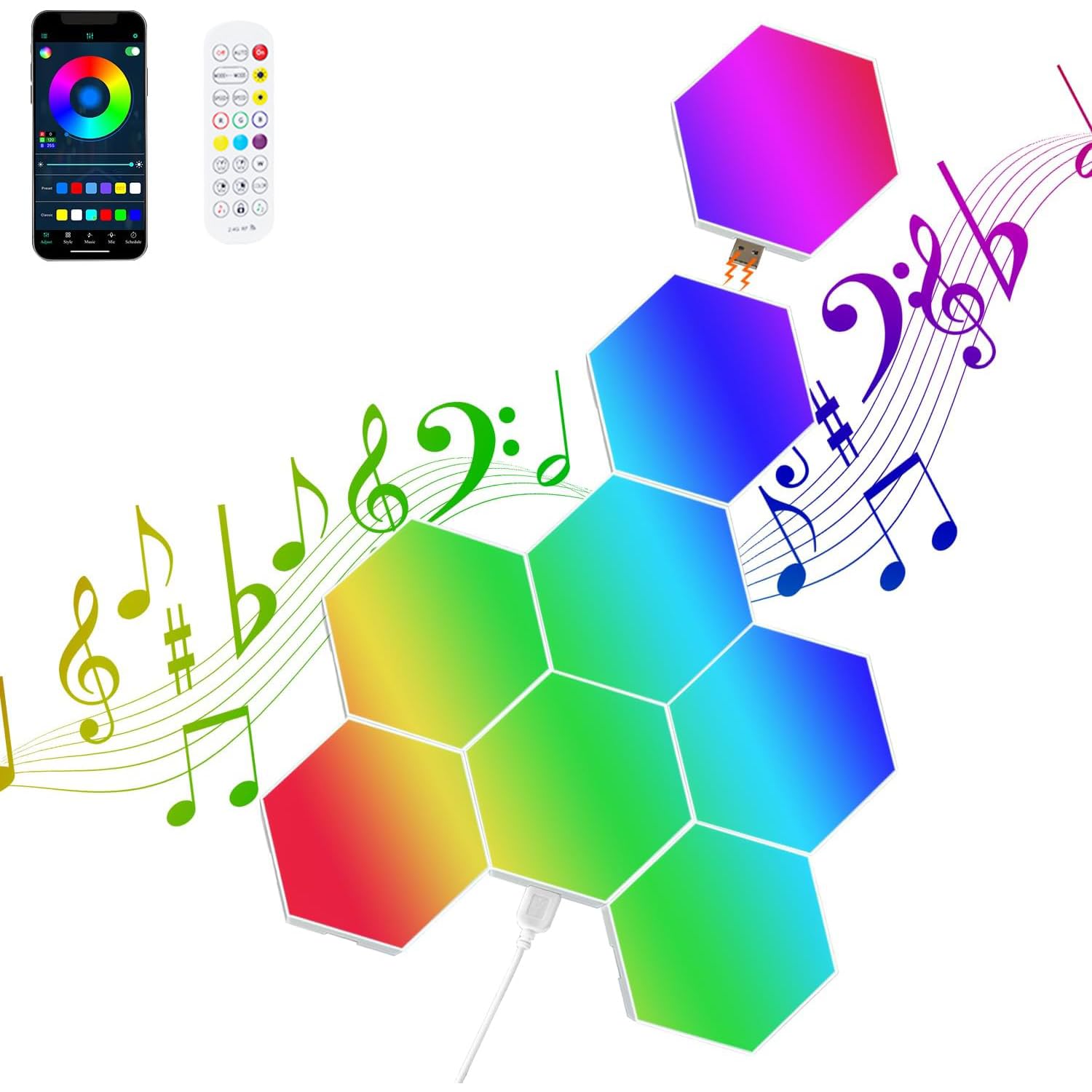 Hexagon Light Panels,Cool Music Sync RGB Hexagon LED Lights Gaming Lights with APP & Remote Control Wall Lights Gift for Home Decor, Living Room, Bedroom,Gaming Room, Kids, Adults(8 Pcs)