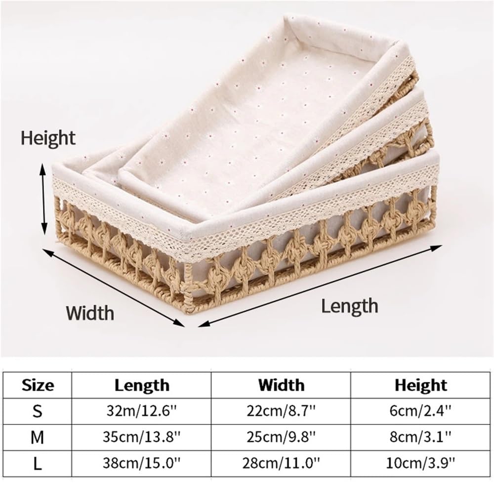 Caja de Almacenamiento de Cesta, Accesorios de Cocina y Dormitorio, Organizador de Escritorio de ratán para artículos Diversos, Pan, Papel cosmético Rectangular, Cuerda y pajitas.