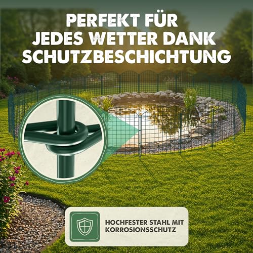 LAINFELD Teichzaun Komplettset | 20 Zaunelemente aus Metall mit Pfosten | Poolzaun für Kinder Steckzaun Gartenzaun zum Stecken flexibel Garten Zaun
