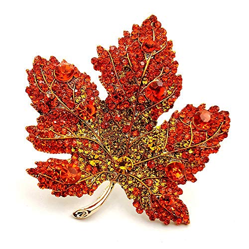 DREAMLANDSALES Vintage Stylish Full Micro Pave Yellow Orange Red Crystal Big Maple Leaf