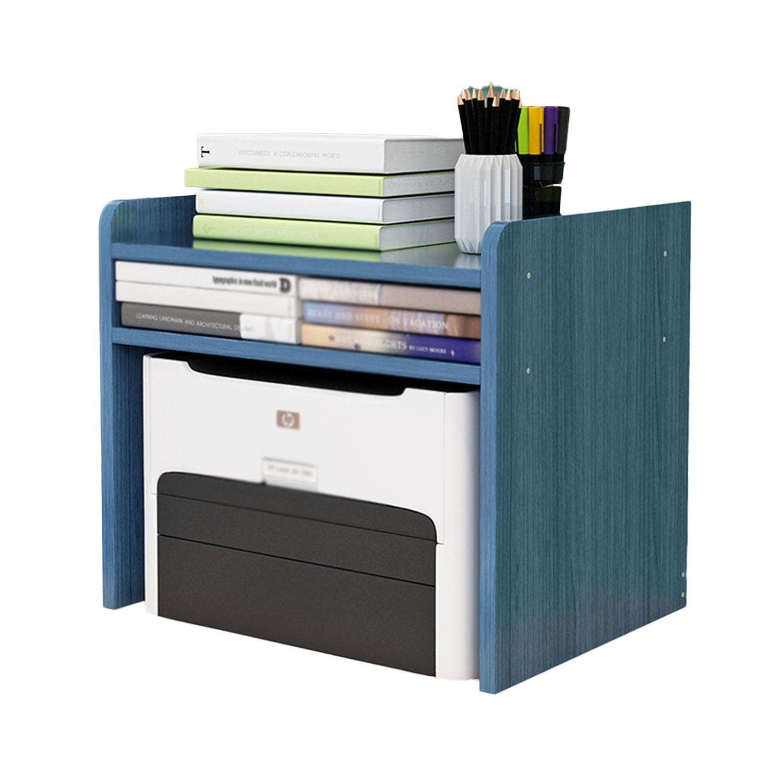 Druckerständer, Büro-Organizer-Rack Aus Holz, Tragbarer Desktop-Aufbewahrungs-Fax-Rack, Bücherregal-Aktenständer, Geeignet for Home-Office-Küchengeschäfte (Color : Blue)