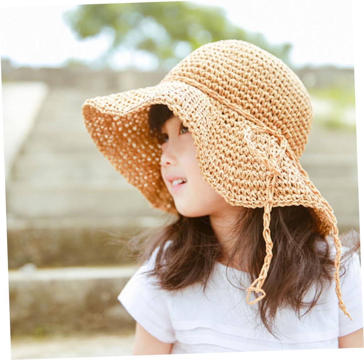 LIFKOME 3pcs Girls Boys and Girls Casual Straw Beach Hat for Sun Stylish Bowknot Design for Vacation and Outdoor Activities Beige