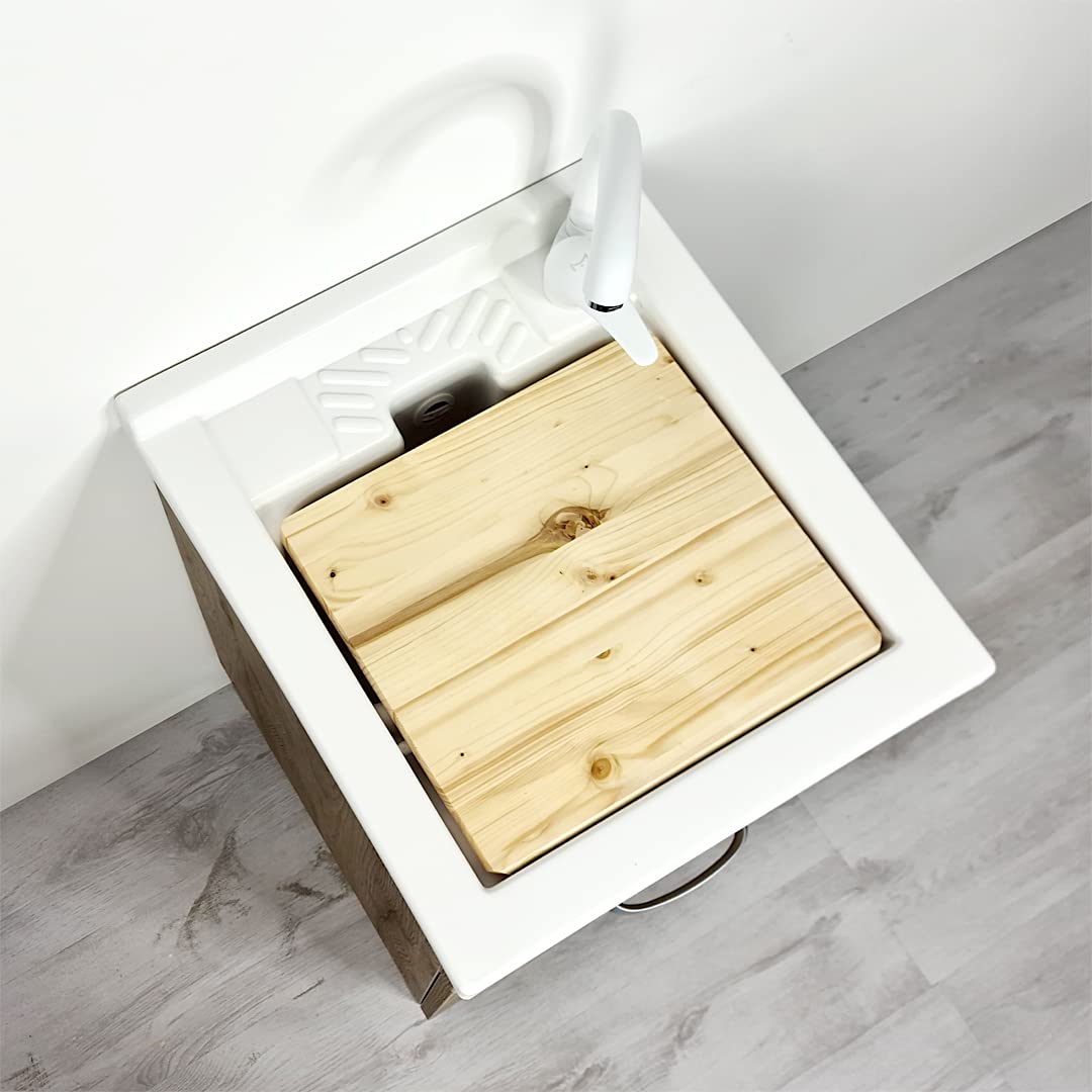Jo-Bagno.it Mobile Lavatoio Lavanderia 45 x 50 x 84 H in Legno da 1.8 cm con vasca in plastica PVC DOMINA Bianco e Mix (Bianco/Bianco)