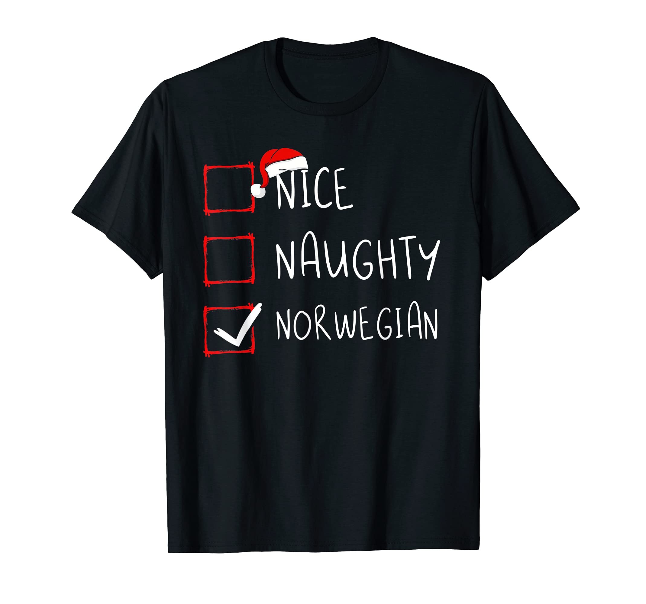 Funny Norwegian Christmas NorwayNice Naughty Norwegian Christmas Norway Heritage Roots T-ShirtOEKO-TEX STANDARD 100