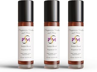 Dragon Blood Fragrance Oil - 3 Bottles 0.33 Fl Oz Glass Roll On (10ml)
