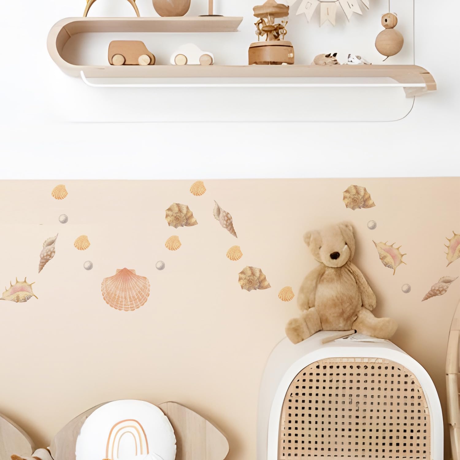 Alwayspon Watercolor Orange Shell Art Wall Decals, Peel and Stick Wall Stickers for Living Nursery Room Bedroom Wall Decor