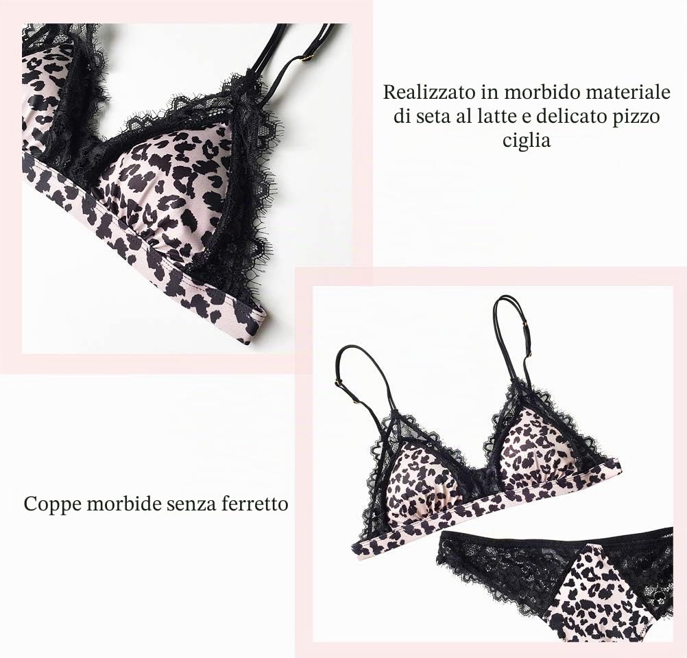 Reborn Biancheria Intima Leopardato/Strisce Zebra con Pizzo, Sexy Chic Reggiseno Senza Ferretto e Slip Completo, Donna