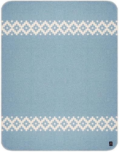 Miniatura 2 de Manta gruesa de lana de alpaca de peso pesado para acampar al aire libre e interiores, suave, tamaño Twin, diseño étnico de Perú (azul suavemarfil,