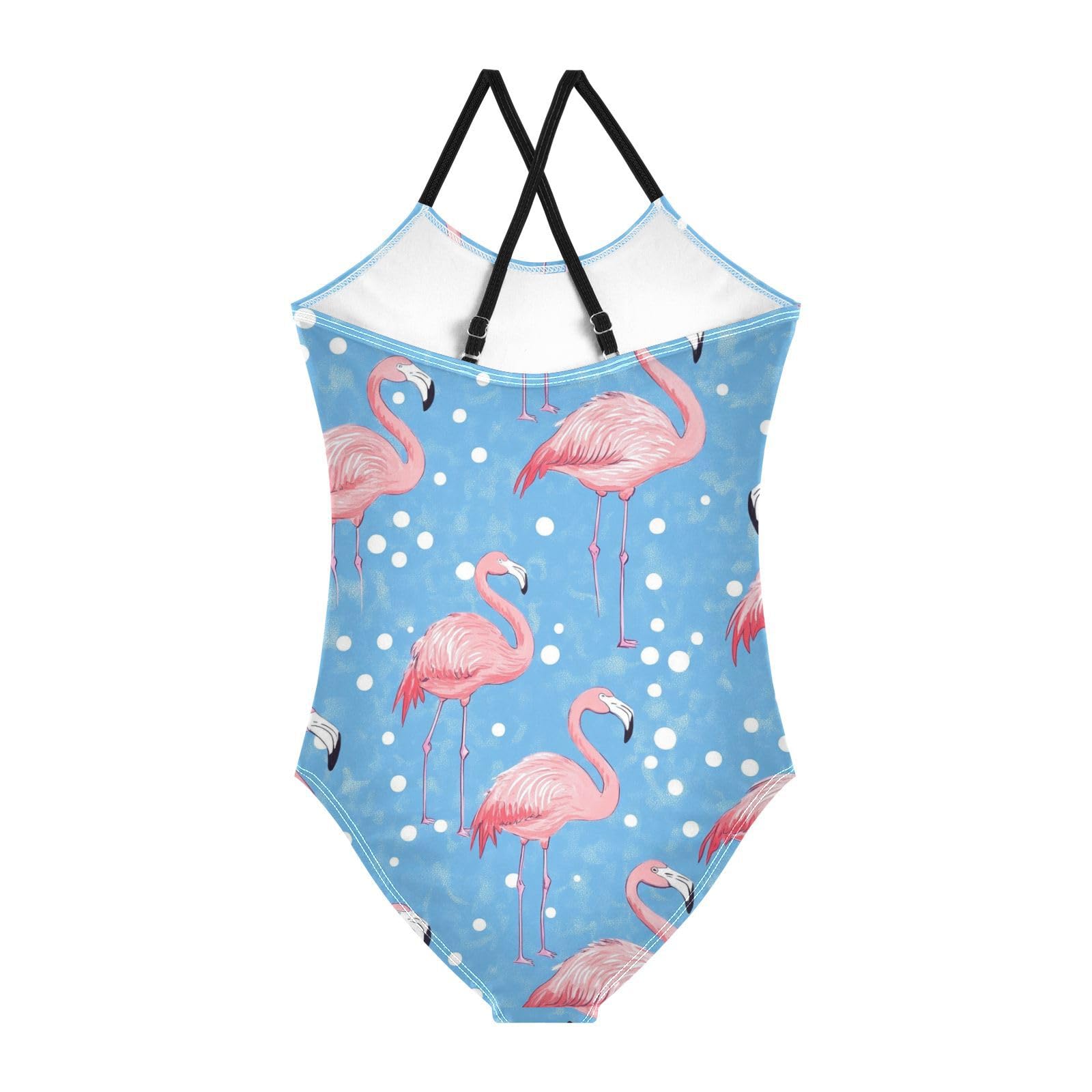 Flamingo Pink Flamingos Girls One Piece Swimsuits Blue Dots Sport Halter Swimwear Beach Bathing Suit 4T
