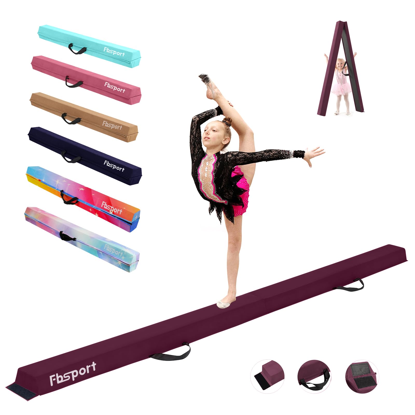 FBSPORT Barra de Equilibrio Gimnasia, 270cm Viga de Equilibrio Plegable, Viga de Equilibrio de Gimnasia, Viga de Equilibrio de Capa Flocada, Equipo para Niños, Barra Plegable de Equilibrio Gimnasia