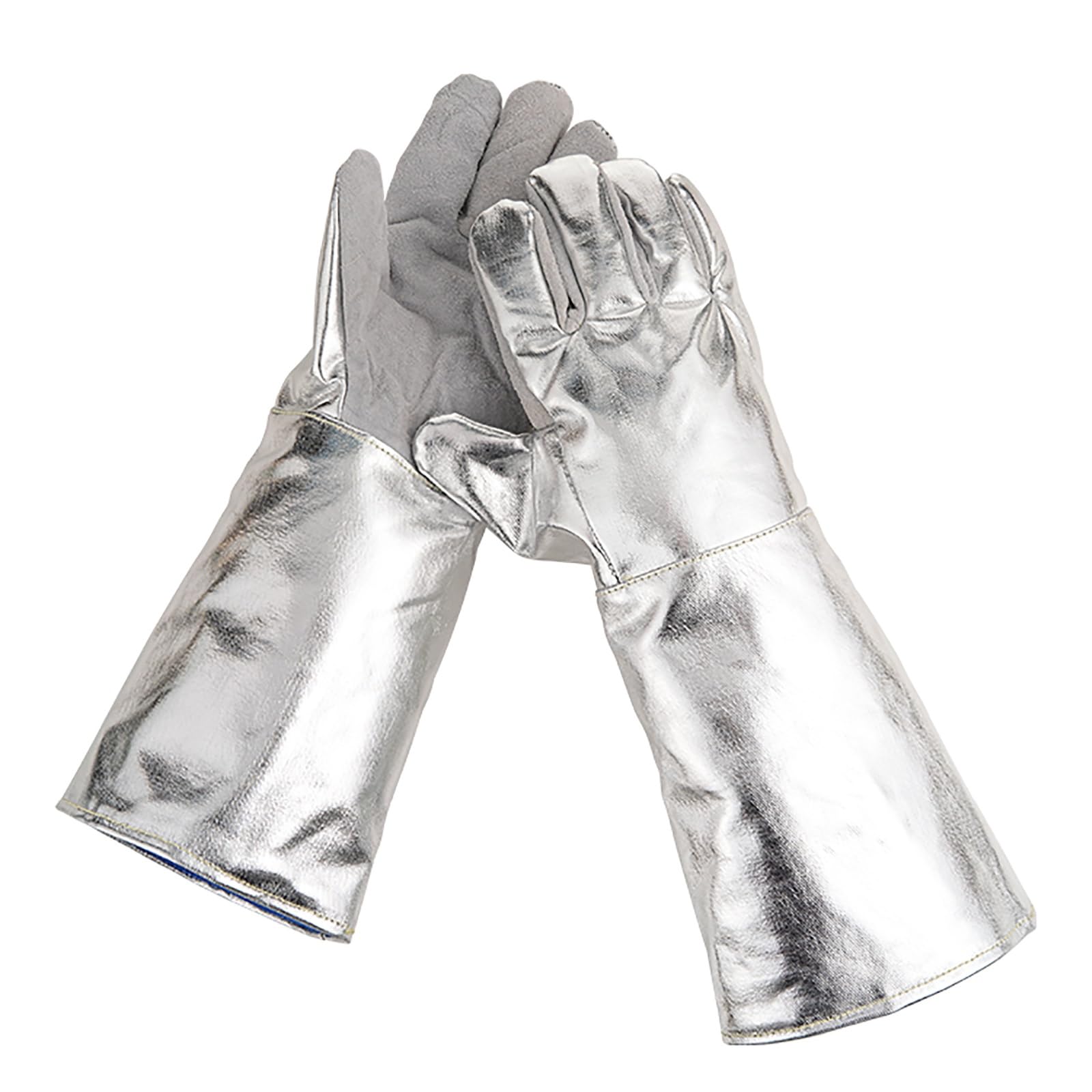Hitzebeständige Handschuhe, Aluminium-Folien-Schweißhandschuhe mit Zwei Rinderrindenhandflächen, Handschuhe für Grill und Kamin(15in)